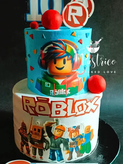 For the little gamer, this two-tiered Roblox cake features edible prints of their favourite characters from the popular online game.