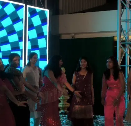 A fun, interactive game on stage at the wedding cocktail party.