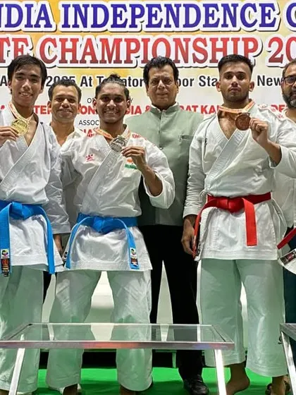 A group of senior men and women Kata players with their medals. Our championships feature categories for all age groups, from junior to senior.