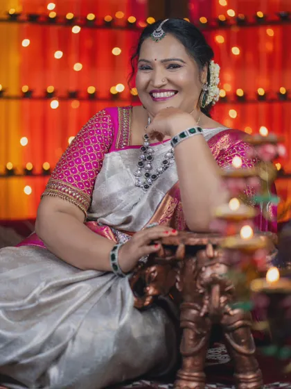 A happy client celebrating Diwali in one of my Victorian-style necklaces. I love seeing my jewellery bring joy to your special moments.