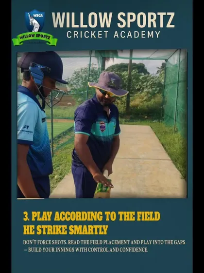 A coach demonstrates the correct bat grip and stance to a young player. We teach our players to play according to the field and build an innings with control.