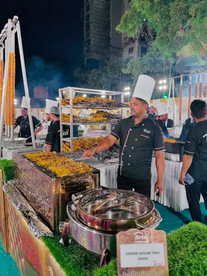 Our Chicken Zafrani Tikka Barra station, showing the impressive scale of our barbecue operations for large corporate events.