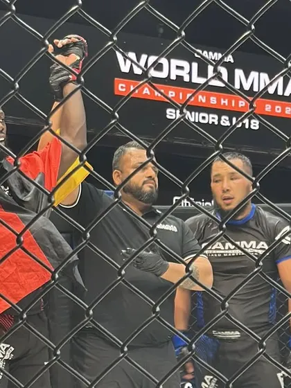 Another shot of me refereeing at the GAMMA World MMA Championship. Maintaining fairness and integrity in the cage at an international level.