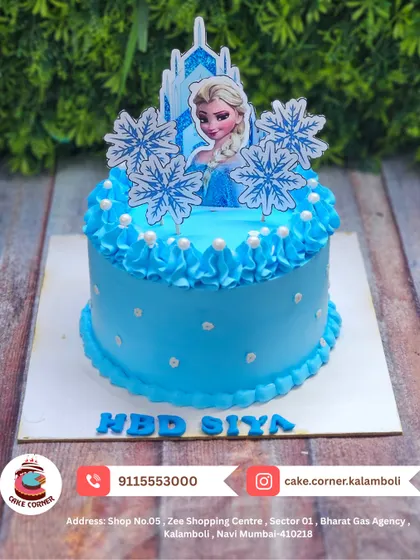 Another magical Frozen cake for Siya's birthday. The blue frosting and snowflake toppers are perfect for any fan of Queen Elsa.