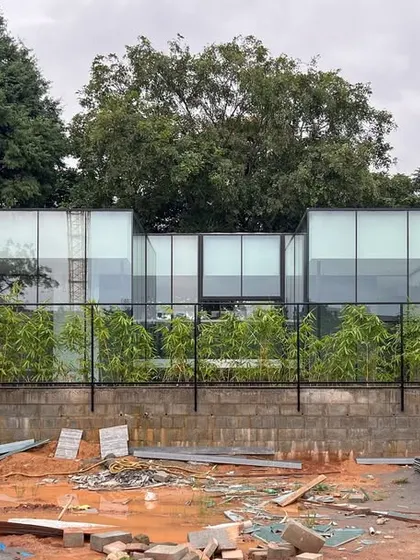 The side facade of the VPG Centre. The building is designed to be a simple, elegant object, a quiet and confident piece of architecture that serves its function without unnecessary ornamentation.