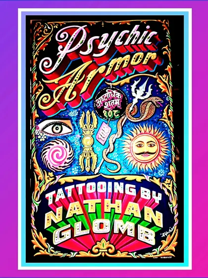 The final "Psychic Armor" painting, a vibrant and mystical piece full of spiritual and protective symbols.
