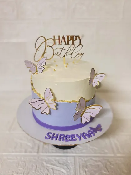 A full view of the butterfly cake, showing the two-tone effect.