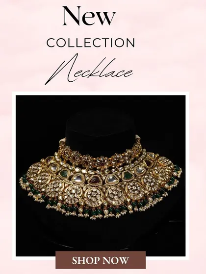 A closer look at a new choker from our collection, featuring beautiful Polki work with green accents.