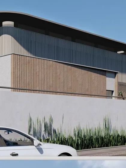 A perspective render of 'ALAYA I', highlighting the curved roofline and the mix of wood and plaster finishes.