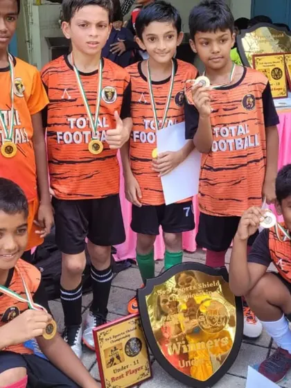 Our U11 champions celebrating their victory at the 5v5 Sports tournament.
