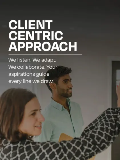 An image of our team collaborating with clients on-site, demonstrating our client-centric approach. We listen, adapt, and collaborate, ensuring your aspirations guide every line we draw.