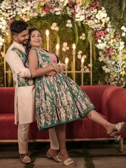 Another playful shot from the Mehendi. The custom coordinated outfits add a special touch to the event.