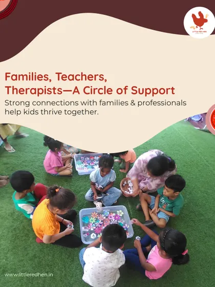 A circle of support. This aerial view of children working together on a craft project shows the collaborative and supportive environment we foster at our summer camp.