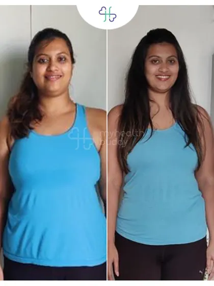A front view of Ishani's 7kg weight loss. She was motivated by her sister-in-law's success with my program and decided to give it a try herself.