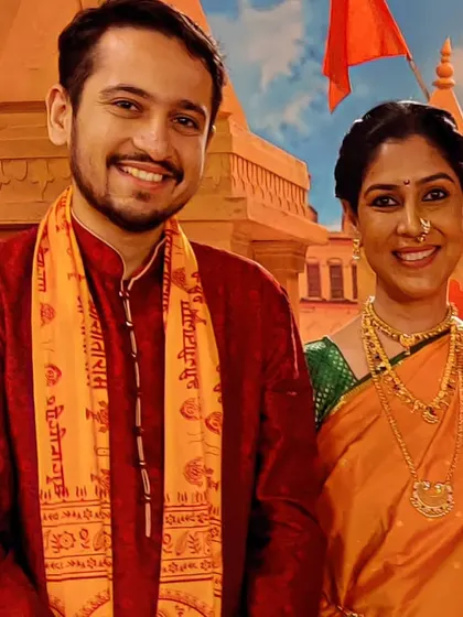 A picture with a co-artist in her beautiful traditional attire on the set of the musical TV show. The entire production had a wonderfully authentic and spiritual feel.