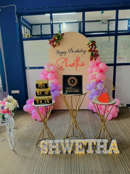 This image provides a clear, straight-on view of the birthday backdrop and prop arrangement, ideal for visualizing the setup in a space.