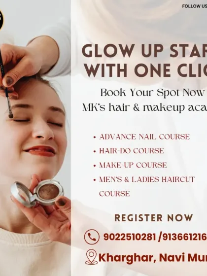 Your glow up starts with one click. Register now for our courses in makeup, hair, and nail art.