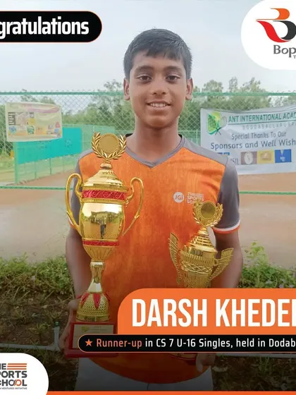 We are proud of Darsh Khedekar for his performance as the singles runner-up in the CS 7 U-16 tournament. This achievement reflects his incredible talent and determination on the court.