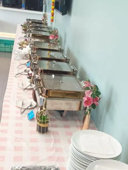 Another angle of the buffet line at Jotun India's Diwali celebration, highlighting the organized and appealing presentation.