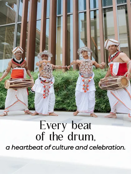 We welcomed guests to this Sri Lankan celebration with the powerful sound of traditional drummers. Incorporating local artists and cultural elements is key to creating an authentic destination wedding experience.