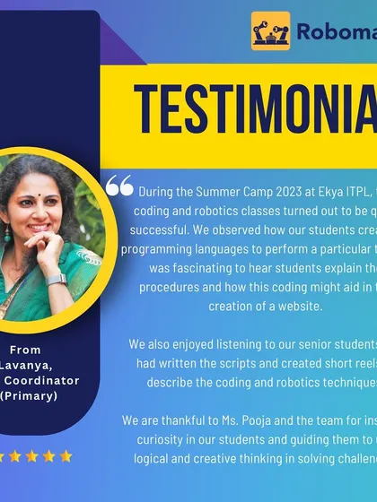 We are grateful for this wonderful testimonial from a school's CCA Coordinator. She highlights the success of our summer camp, noting how fascinating it was to hear students explain their coding processes and create their own scripts and reels.