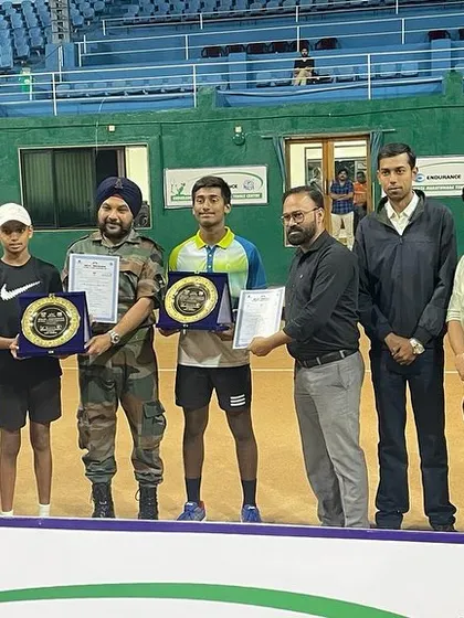 Ishaan Yadlapalli receiving his doubles title award at the U14 Asian Tennis Championship. These moments are what we train for every single day.