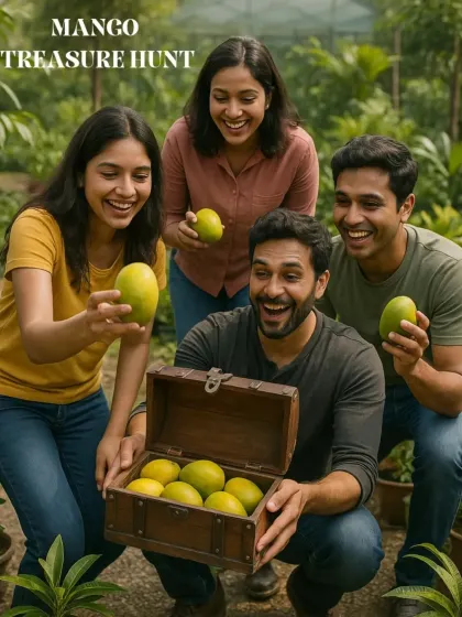 Nothing brings people together like a bit of fun. Here, a group of friends are all smiles during our Mango Treasure Hunt, one of the many activities I organize during our seasonal festivals. It’s about creating joyful, lasting memories.