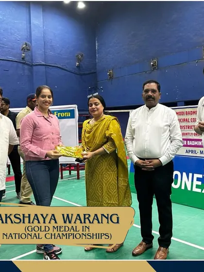 National Champion Akshaya Warang being honored by the chief guest at our summer camp inauguration.
