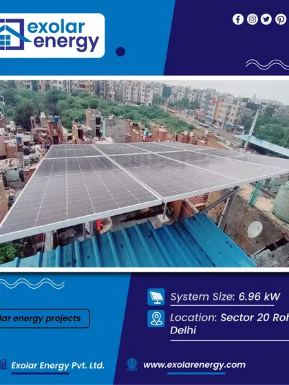 A 6.96 kW solar installation on a rooftop in Sector 20, Rohini. This mid-sized system is perfect for a typical family home, offering a great balance of investment and savings.