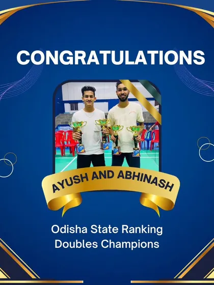 We congratulate our players Ayush and Abhinash for becoming the Odisha State Ranking Doubles Champions. A fantastic achievement that showcases their excellent teamwork and skill.