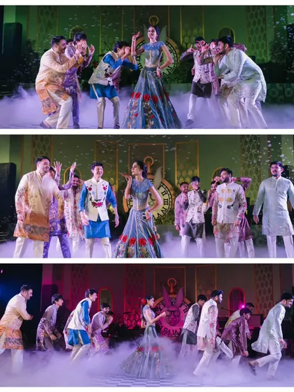 The groom joins in the fun on the dance floor. This collage shows the lively and choreographed performances that I help organize to entertain guests.