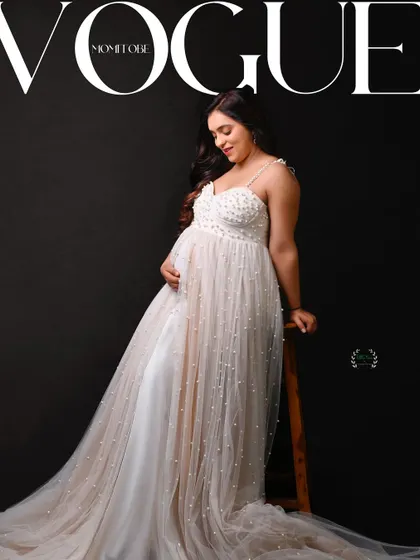 A Vogue-inspired magazine cover edit for influencer Palak Vij, turning her maternity portrait into a high-fashion statement.