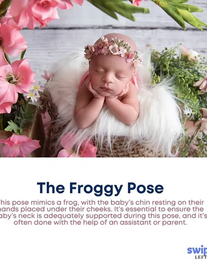 The Froggy Pose is a classic for a reason. It beautifully showcases the baby's face, with their chin resting on their hands. This pose is always done safely as a composite of two images to ensure the baby's head is supported at all times.