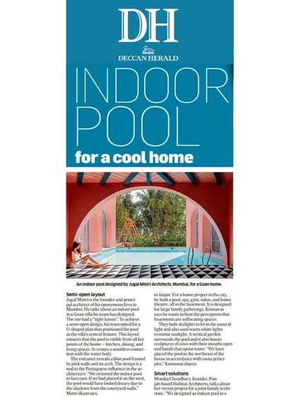 Our Baia Villas project was featured in the Deccan Herald. I shared how the U-shaped design seamlessly integrates the indoor pool into the villa’s layout, maximizing the use of a compact site while creating a sunlit focal point.