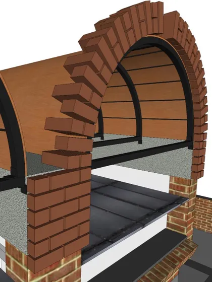 A 3D model showing the technical design of the brick arch, illustrating how traditional forms are planned with modern tools.