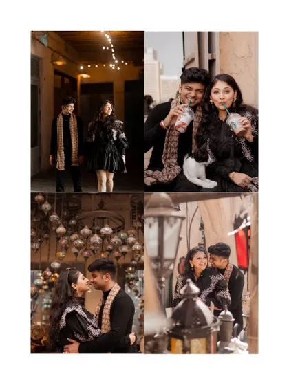 A collection of moments from exploring the Dubai souks. From sipping drinks to walking through lantern-lit alleys, these images tell the story of a day spent discovering the city together.