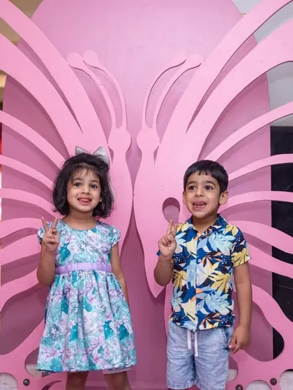 I created this large pink butterfly wing cutout so the little guests could pose for memorable pictures at Amayra's fairy garden party.