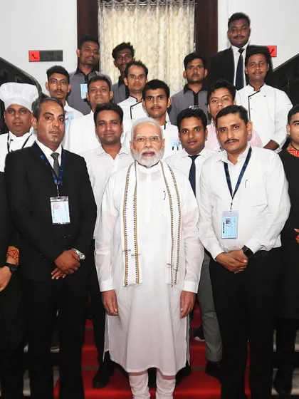 It is an immense honour to be the trusted caterer for the Honourable Prime Minister of India, Shri Narendra Modi. This photograph with our team is a testament to the standards of excellence and reliability we bring to every event we undertake.