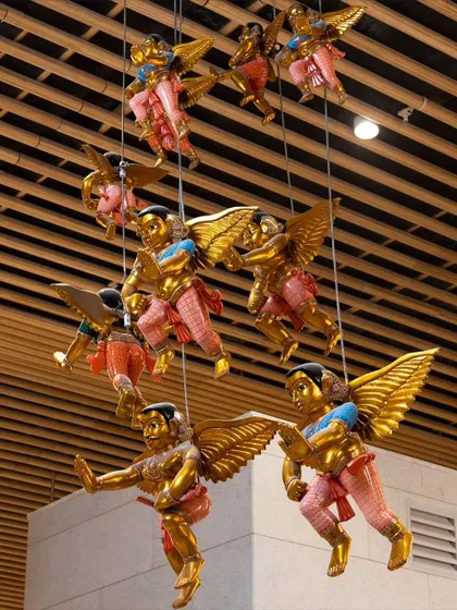 We believe in taking art beyond the gallery and into public spaces. This installation at the Bengaluru Airport, created by Santosh Kumar Chitragar, uses the timeless Kinnala craft of Karnataka to represent the 'Navarasa' or nine emotions. It is our hope that art becomes part of every traveler's story.