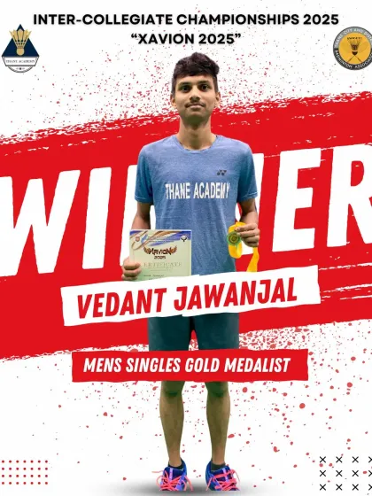 Vedant Jawanjal, a dedicated talent from a rural background, after winning Gold in men's singles at the intercollegiate tournament.