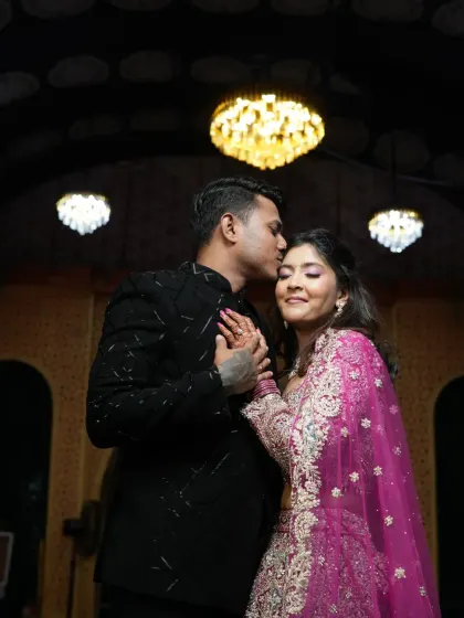 A romantic moment captured perfectly. The makeup was designed to be soft and radiant, ensuring it looked beautiful from every angle and in any lighting.