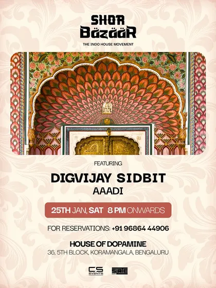 The official flyer for the very first edition of Shor Bazaar at House of Dopamine, Bangalore. This is where we kicked off the live event series.