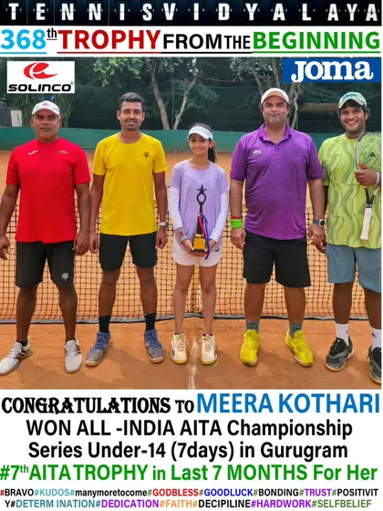 Congratulations to Meera Kothari for winning the All-India AITA Championship Series U-14, her 7th AITA trophy in 7 months.