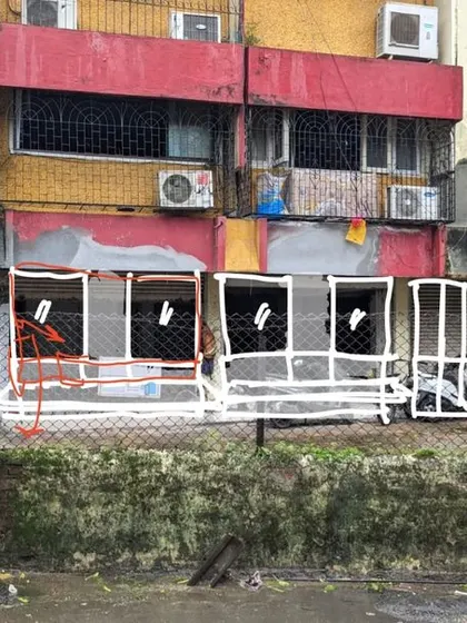 A site photo with a sketch overlay, visualizing the entire facade transformation.