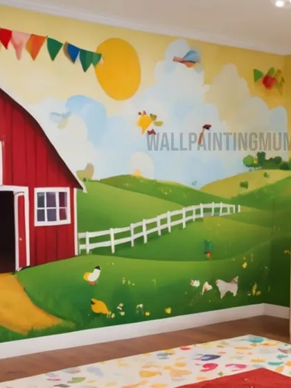 This cheerful farm scene mural turned a simple room into a vibrant and imaginative space for a nursery school. I use only non-toxic, eco-friendly paints, so it's completely safe for children. My goal is to create a fun, engaging environment that inspires learning and play.