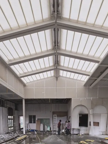 The Nido site with the retractable roof and wall panels installed, ready for the next phase of finishing.
