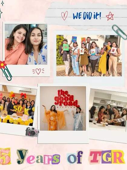 A collage celebrating 5 years of The Good Road. This visual scrapbook highlights key moments, from our early days to becoming official gifting partners for major corporates.