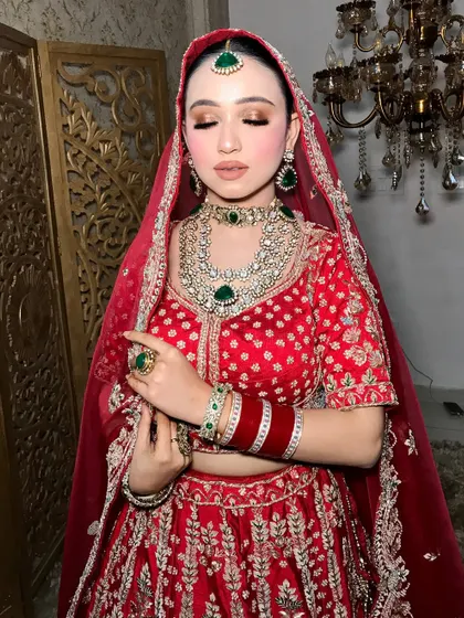 A moment of quiet reflection. The soft shimmer on the eyelids catches the light beautifully, even with her eyes closed.