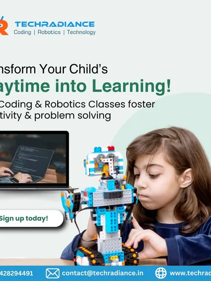 A promotional graphic that encourages transforming a child's playtime into learning with our coding and robotics classes.