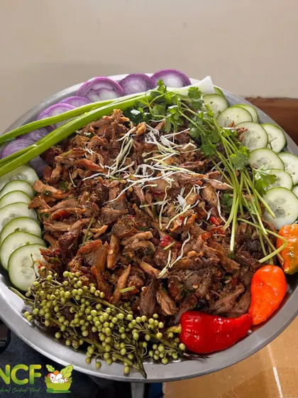 Another platter of my spicy chicken salad, beautifully arranged and ready to be served.